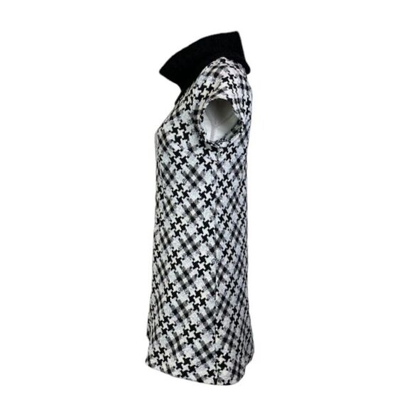 Renee C. Wool Blend Tweed Houndstooth Mini Dress Cowl Neck Size Large Black Wht - Picture 3 of 10